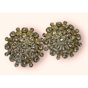 Vintage Signed Givenchy Yellow Rhinestone Earrings Starburst Round Pierced